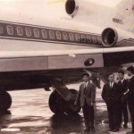 全日空のボーイングB727　全日空が購入機の導入まで、つなぎでリースした機体でNナンバーです。1964,5年（昭和39,40年）頃。（坂）