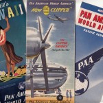 パンアメリカン航空のパンフレット（1949年（昭和24年）当時）　終戦～航空再開（1951年（昭和26年））日本が航空活動を禁止されている間も羽田空港は進駐軍接収下で機能を果たしていた。米軍機に混ざって各国の航空会社が飛来していた。